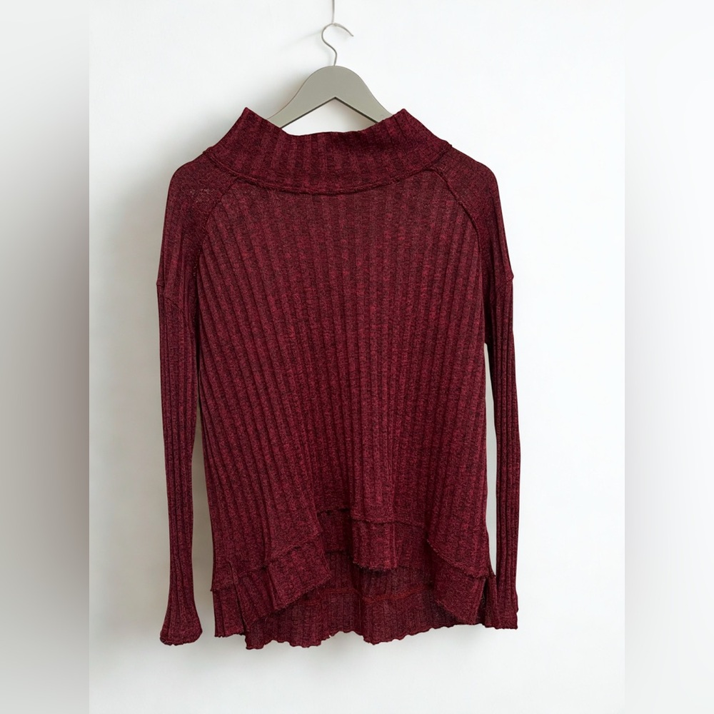 Free People Burgundy/Blackberry Clarissa Mock Neck Ribbed Sweater  Size S/P Boho